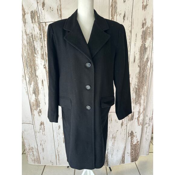Vintage Dumas Black Cashmere Blend Overcoat Long Coat Size 14 - Picture 2 of 6